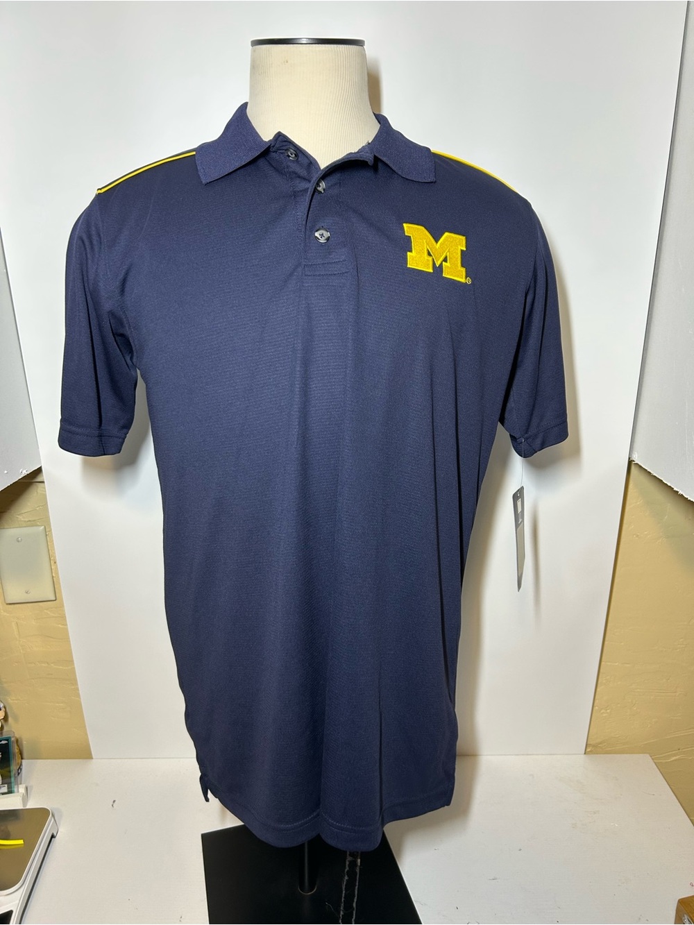 Pro Edge Navy Polo with Yellow 'M' Chest Patch